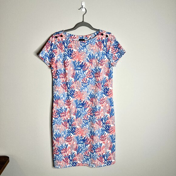 Talbots Effortless Jersey Shift Dress in Dynamic Coral Print Nautical Coastal M - Picture 2 of 6